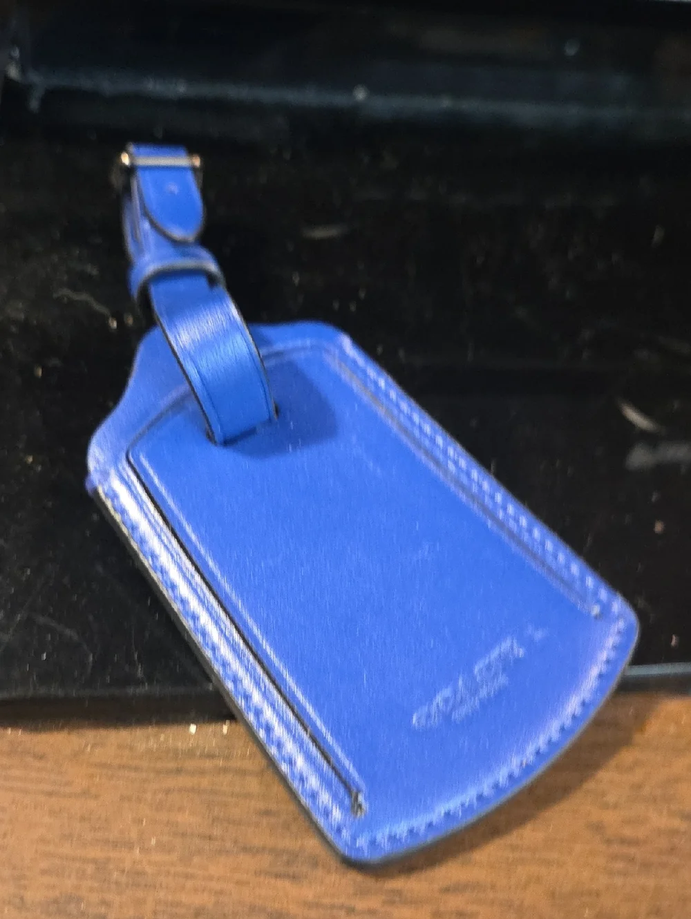 Coach Bright Blue Leather Luggage Tag with Strap